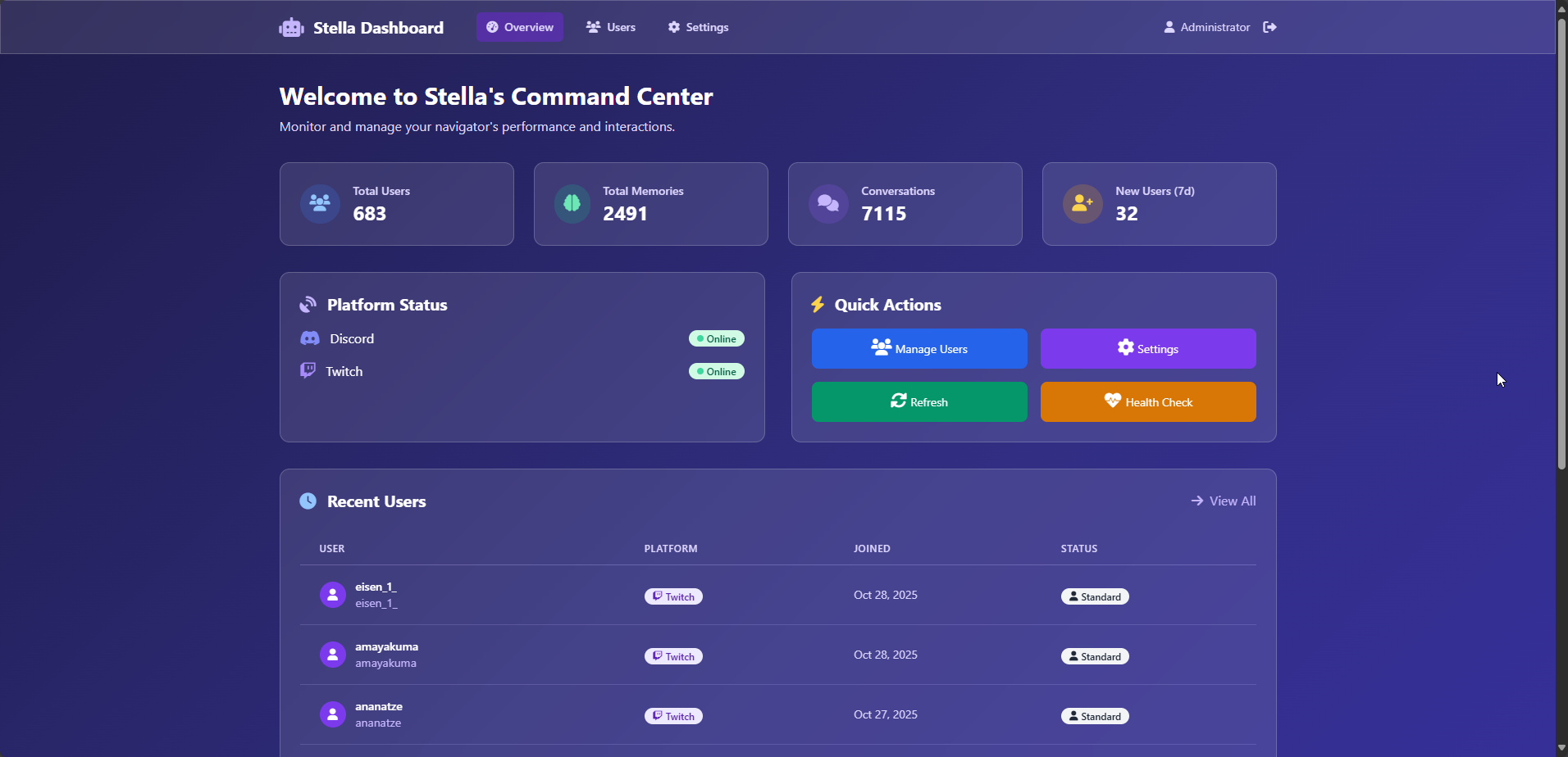 Stella Dashboard Preview